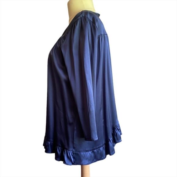 0165 Alisha Levine Royal Blue Satin Blouse with Ruffles Size L New - Picture 4 of 10